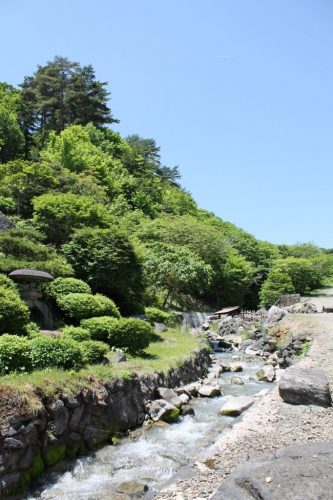 Ein Fluß am Tamago-yu Onsen, Takayu, Fukushima, Japan