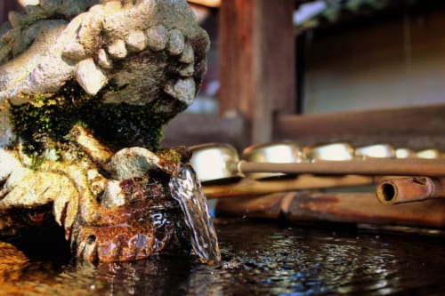 Fountain at Bishamondo temple near Kyoto.