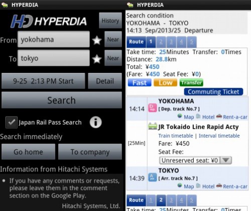 Hyperdia, aplicación para encontrar rutas de trenes en Japón