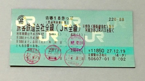 Billete Seishun 18 para viajar en tren local JR por Japón.