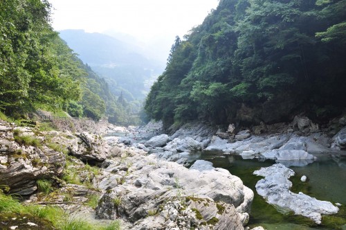 Magnifique vue de la rivière Iya et du Kazurabashi sur l'île de shikoku au Japon