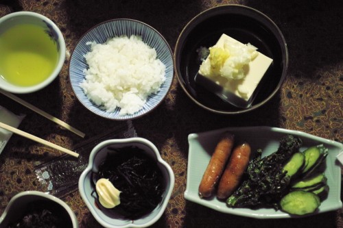 Rice, tsukemono, tofu