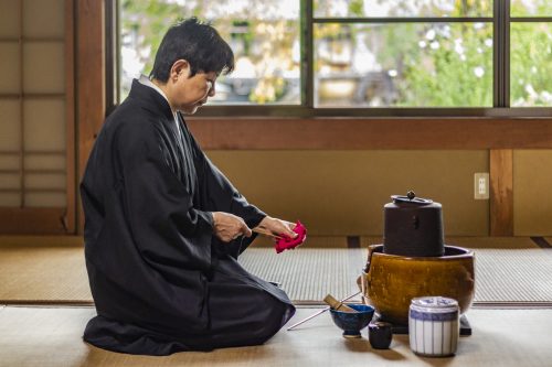 Zen time during a tea ceremony at a Buddhist temple in Gifu Prefecture, Japan