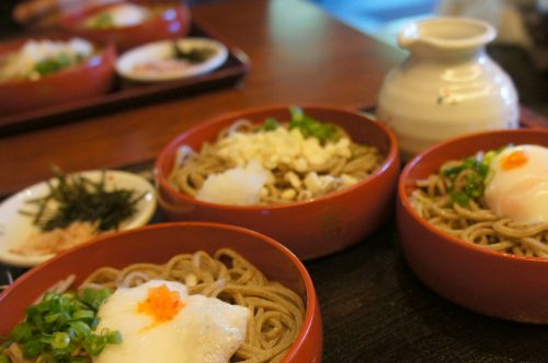 Sanshoku warigosoba dish to be enjoyed near Izumo Great Shrine, San'in Region, Shimane Prefecture, Japan