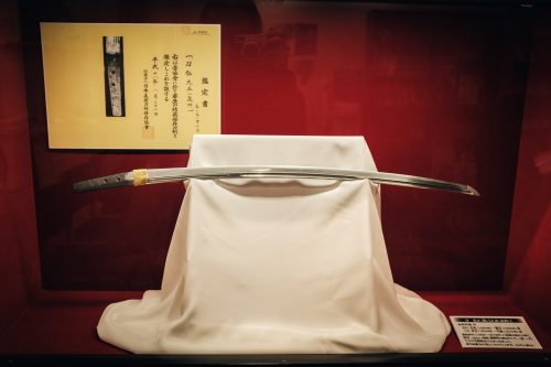 Centuries old sword exhibited at Sakai City Traditional Crafts Museum, Osaka, Japan
