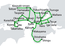 Mappa del JR Kansai WIDE Area Pass