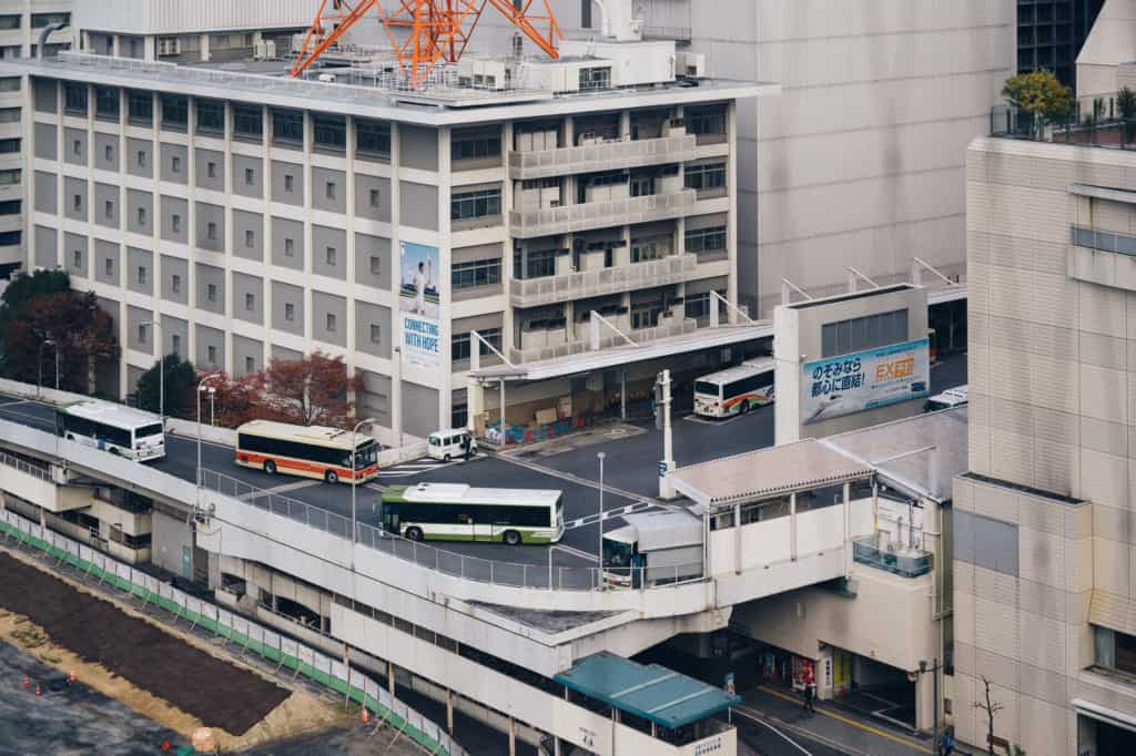 Vista aerea del terminal degli autobus di Hiroshima
