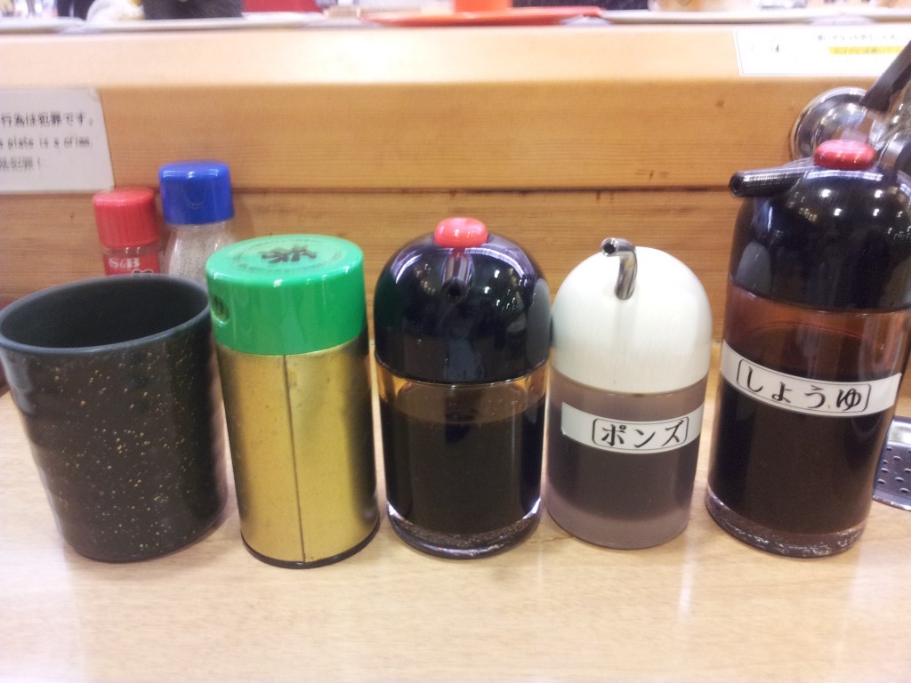 condiments provided at Japanese Sushi train restaurants