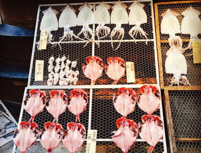 dried squid is sold at Atami Shotengai 