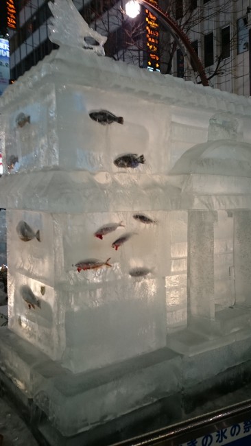 Intricate ice sculpture at Odori Park