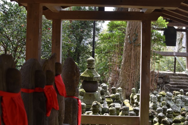 small stone monuments of a shinto shrine