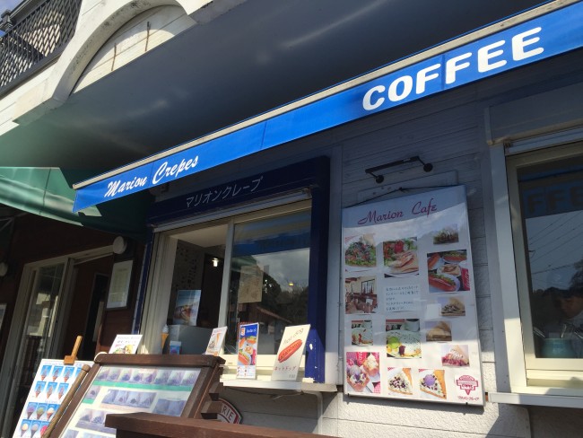 Front crepe order window, Marion crepes cafe storefront, Hase street, Kamakura