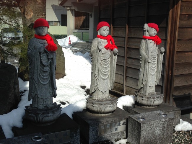 Buddhist statues at a temple in Morioka.