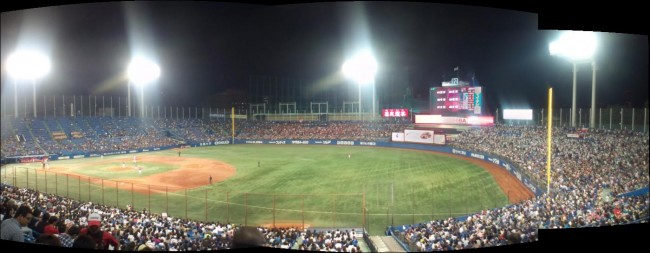 Jingu stadium on saturday night, Japanese baseball game, a popular Sport in Japan