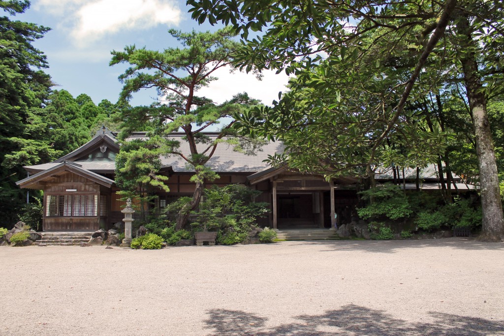 Traditional Japanese building near Kirishima Jingu Shrine.