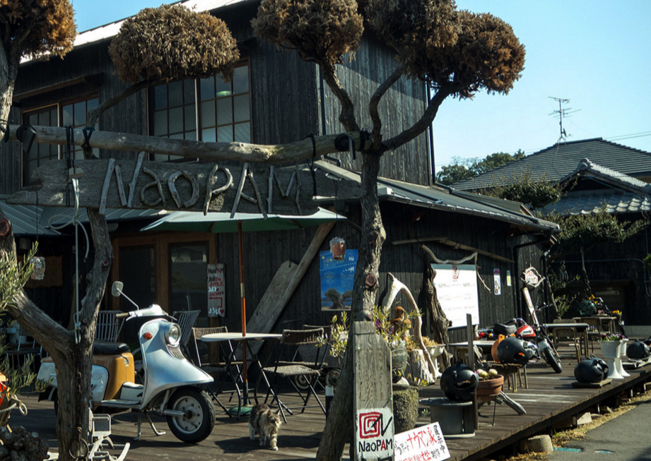 A rustic cafe in Miyanoura port, Naoshima island