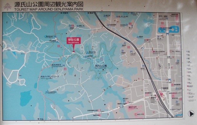 Kamakura map including Genjiyama park alongside Daibutsu hiking course