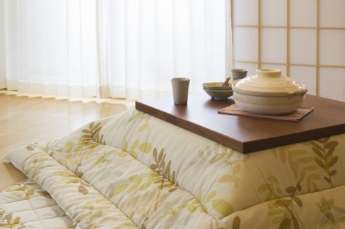 Kotatsu , a low and wooden Table Frame covered by a Futon