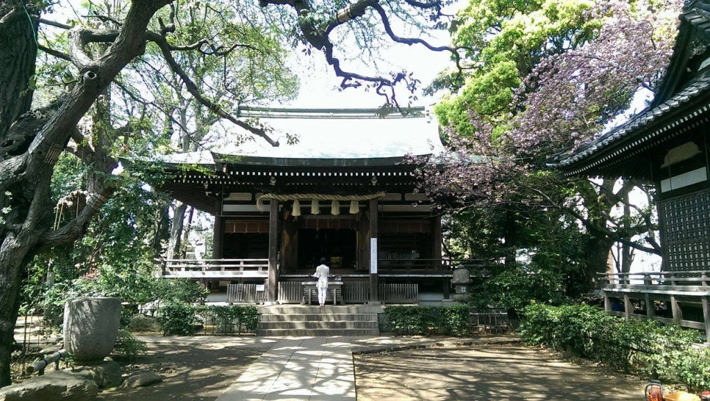 Main shrine at Okusawa shrine gate in Tokyo.