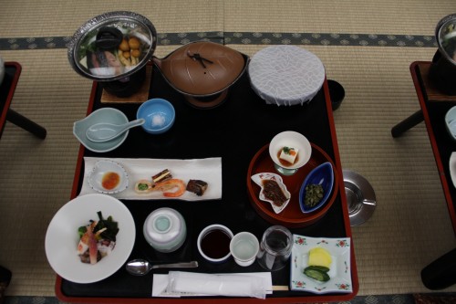 traditional Japanese meal in a hot spring / onsen hotel 