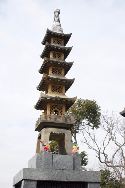 Pagoda shaped monument in a temple in Kamakura