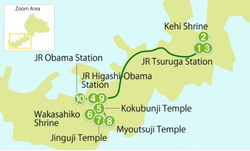 map on how to get around the shrines and temples in Fukui