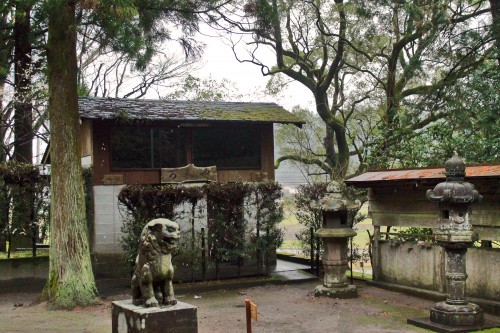 Stone statues at Toyotama shrine in Kagoshima.