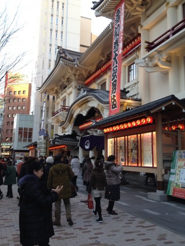in front of kabukiza,and kabuki performance can be seen inside this hall