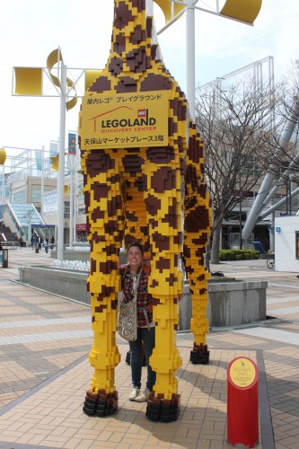 Giraffe made from legos at Legoland, next to the aquarium in Osaka
