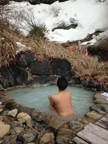 taking a bath in the Tsurunoyu hot springs (onsen) in Akita in winter