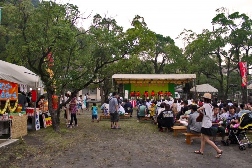 Open area at Rokugatsudo festival in Kagoshima.
