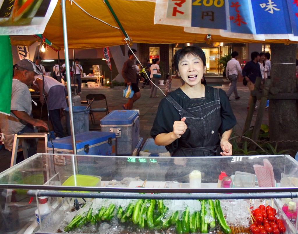 Stall at Rokugatsudo festival in Kagoshima.