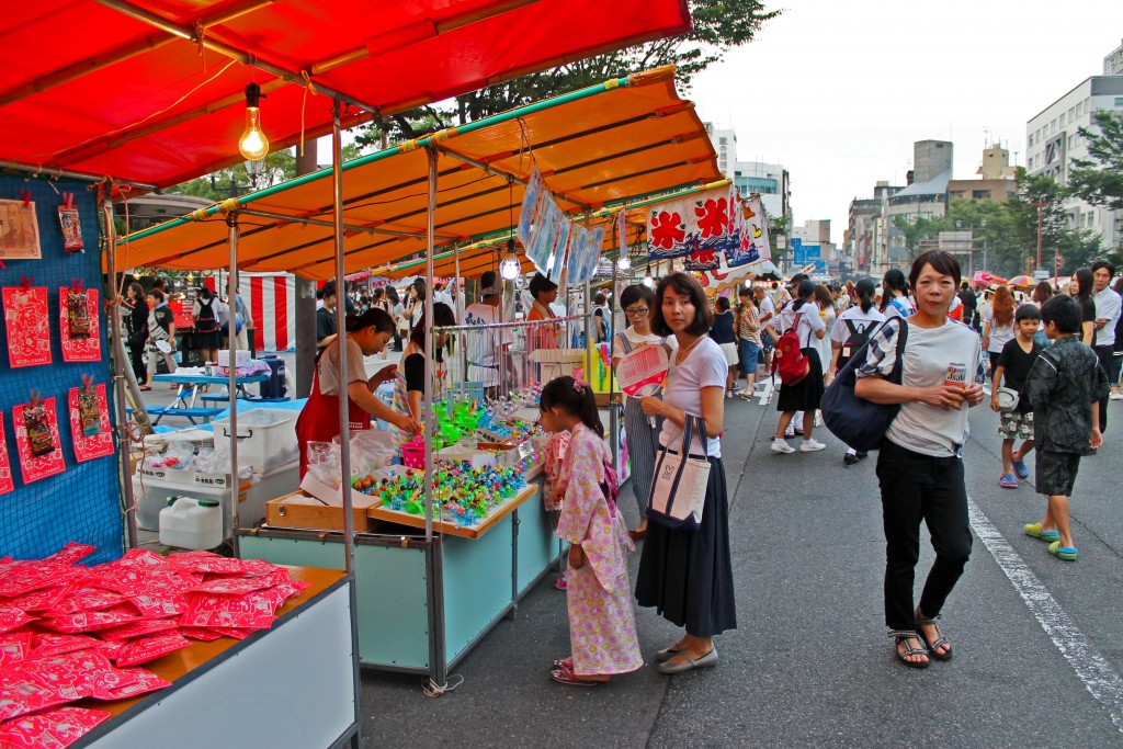 Stall at Rokugatsudo festival in Kagoshima.