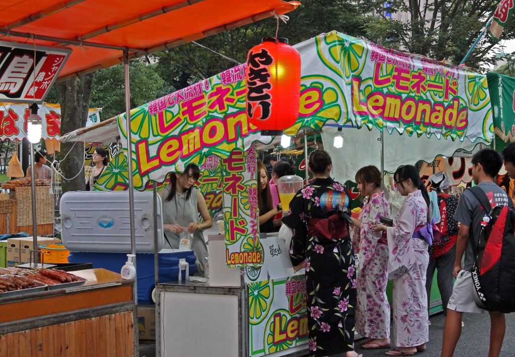 Stall at Rokugatsudo festival in Kagoshima.