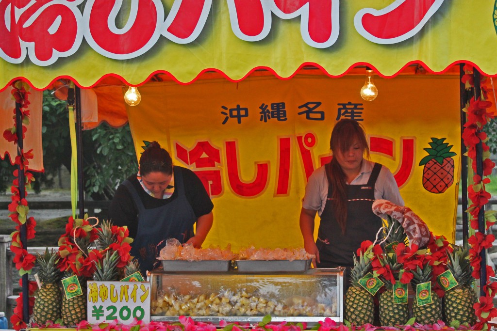 Stall at Rokugatsudo festival in Kagoshima.