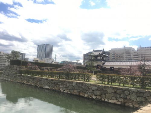 Hiroshima Castle, garden stretching through history