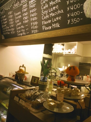 counter and menu board of Marugo cafe