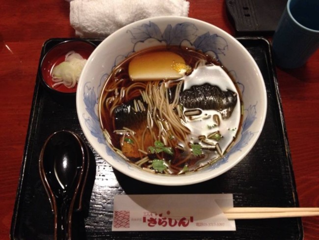 Bowl of soba noodles at a restaurant.