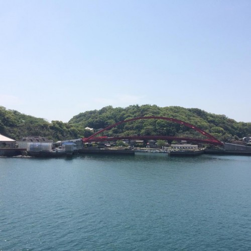 Bridge over Nagasaki waters seen from Amakusa island ferry