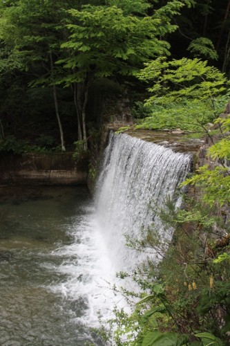 A Small Waterfall from the Arakawa River in Tsuchiyu onsen village, Fukushima, Japan