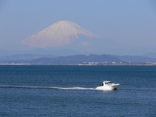 Mount Fuji, the view from Enoshima island, Japan.