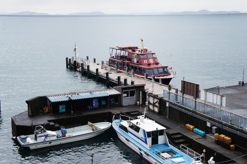 Take a Boat on Lake Biwa to Reach Chikubu island, Shiga, Japan.