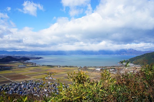 Mt. Hachiman, which stands between the city and Lake Biwa, Shiga Prefecture, Japan.