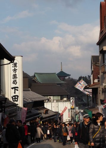 The historical Narita-san Temple and its shopping street near the Narita International Airport in Japan.