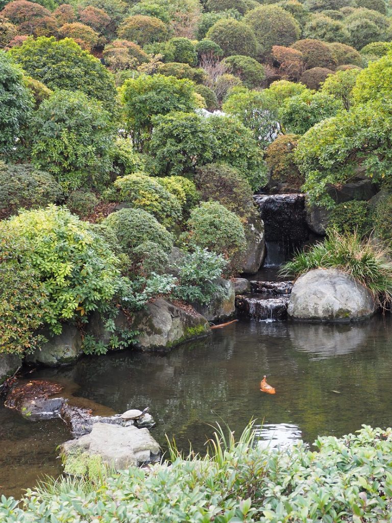 Garden at Nezu Shrine at Yanesen area in Tokyo, Japan.