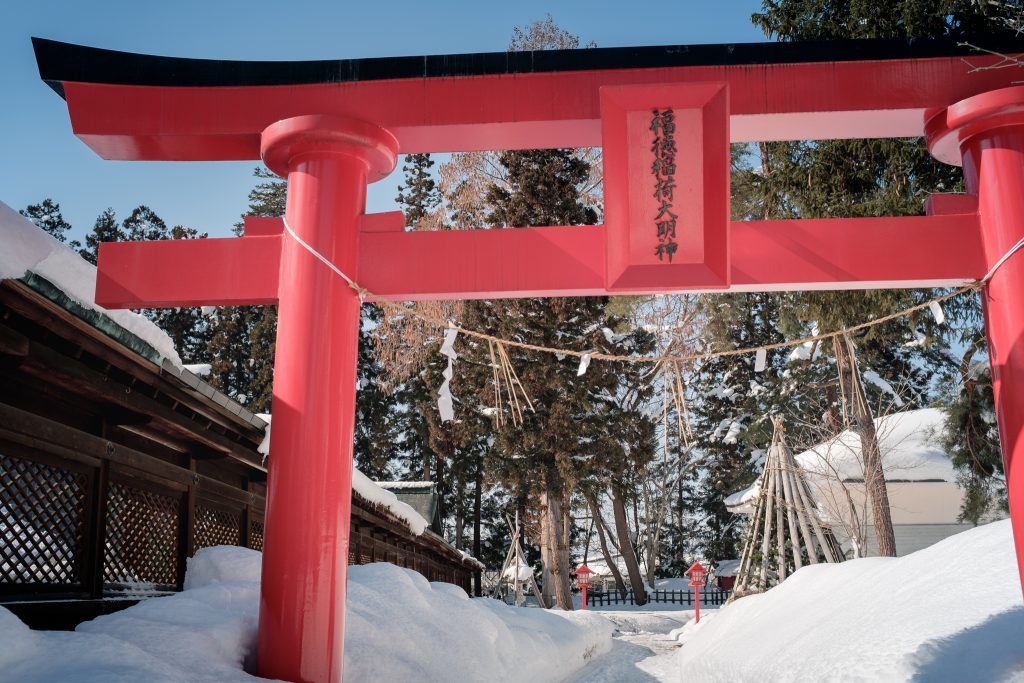 Torii Shrine Snow on Uesgui Shrine in Yonezawa City Yamagata